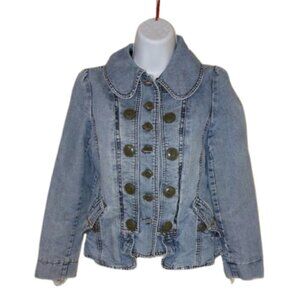 VINTAGE Double Breasted Denim Jeans Jacket Size Medium (Minor flaw)